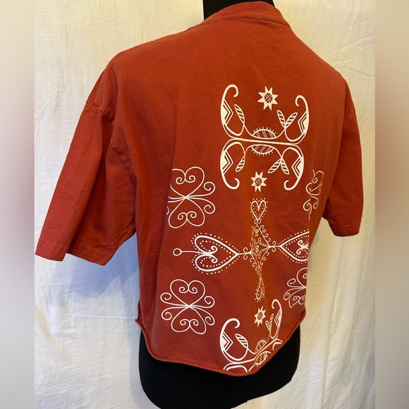 Handmade Reworked Crop Top Nature Graphic Double Sided Cottagecore Tee - Picture 3 of 6